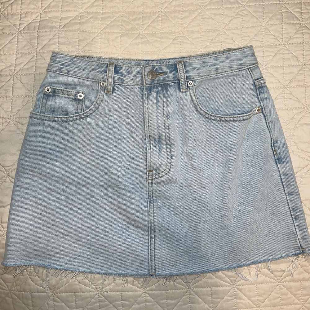 Meshki Lennon Mid Rise Denim Mini Skirt-Light Blue